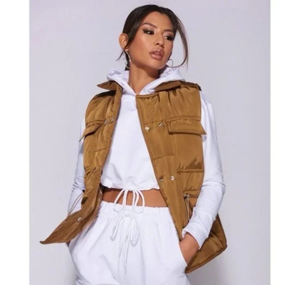 Sleeveless Collared Double Breasted Padded Puffer Vest Jacket Gilet - Picture 7 of 14